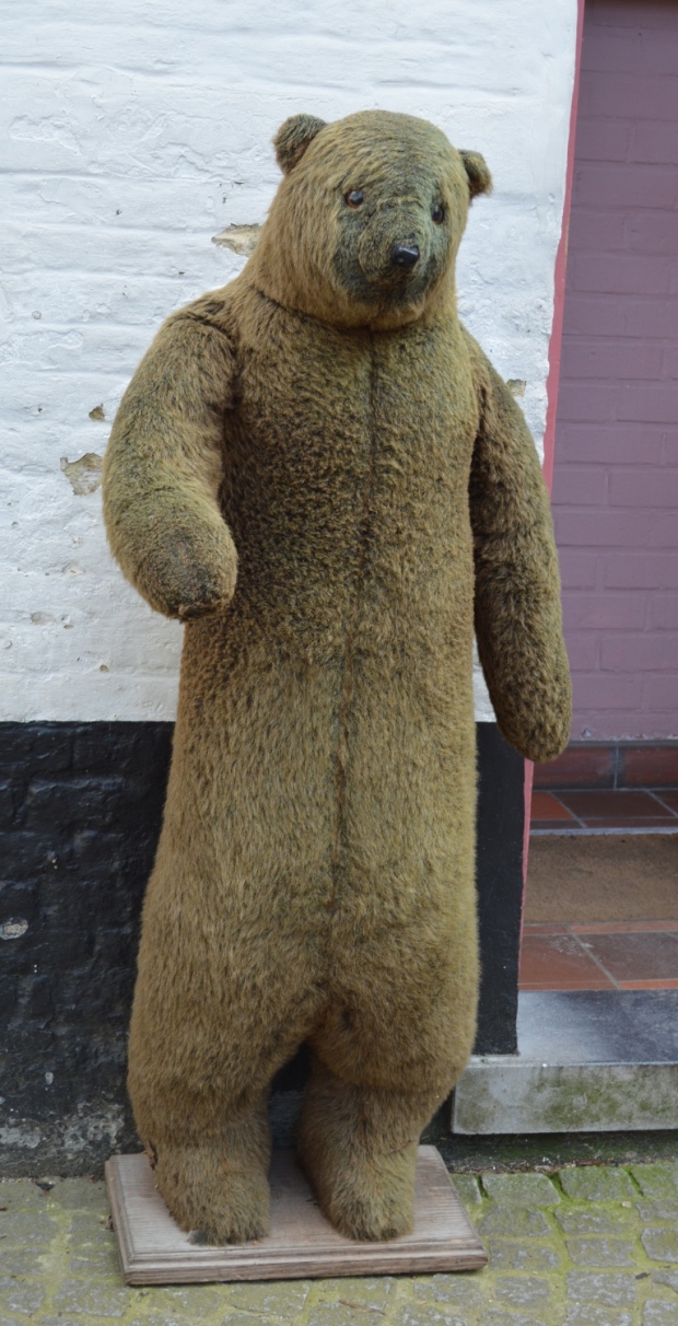 Sad stuffed bear outside a bar