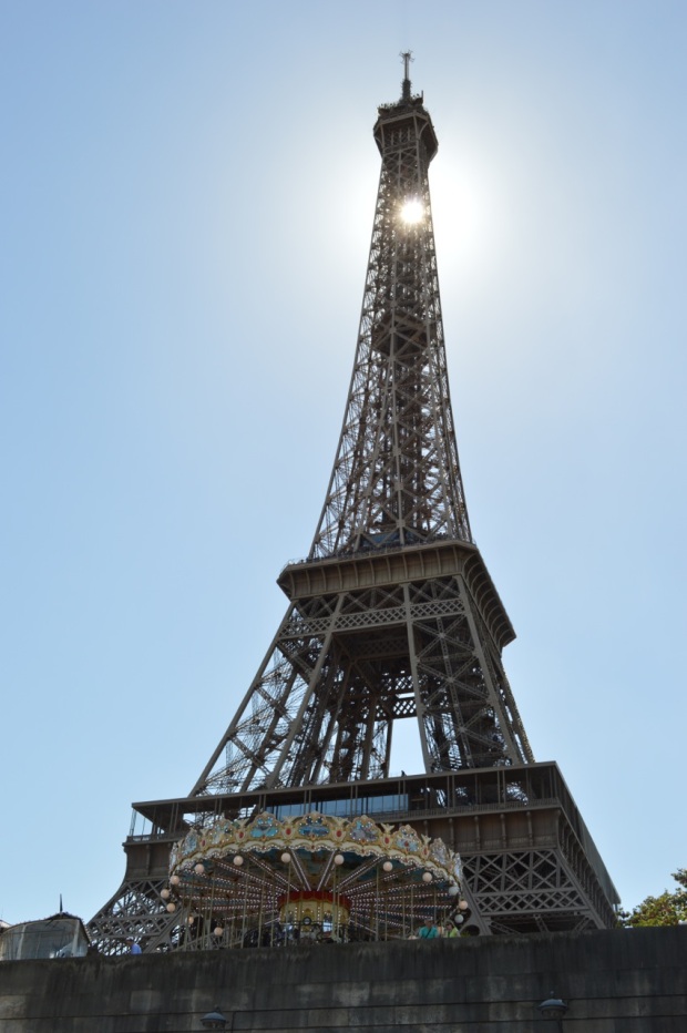 Eiffel Tower with the sun behind it