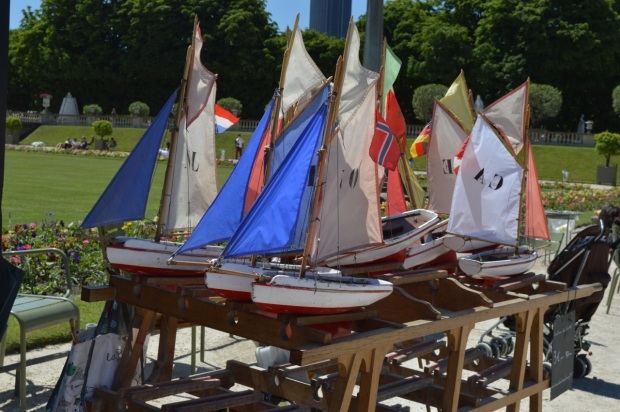 Wooden boats for racing on the pond in Luxembourg gardens