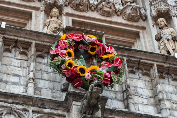 Flower wreath on town hall